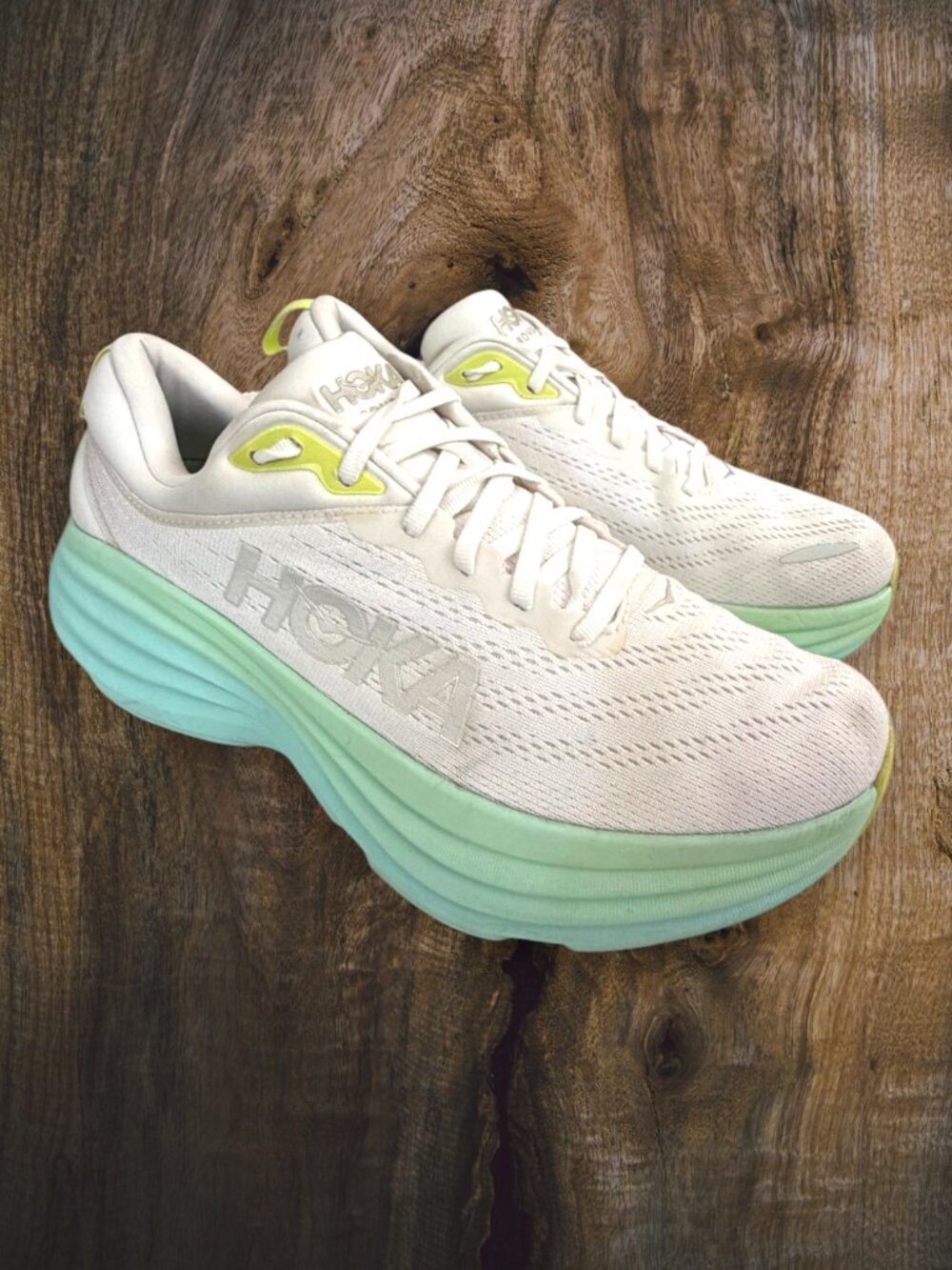HOKA Bondi 8 Women’s Size 10 White Mint Green Max Cushion Running Walking Shoes